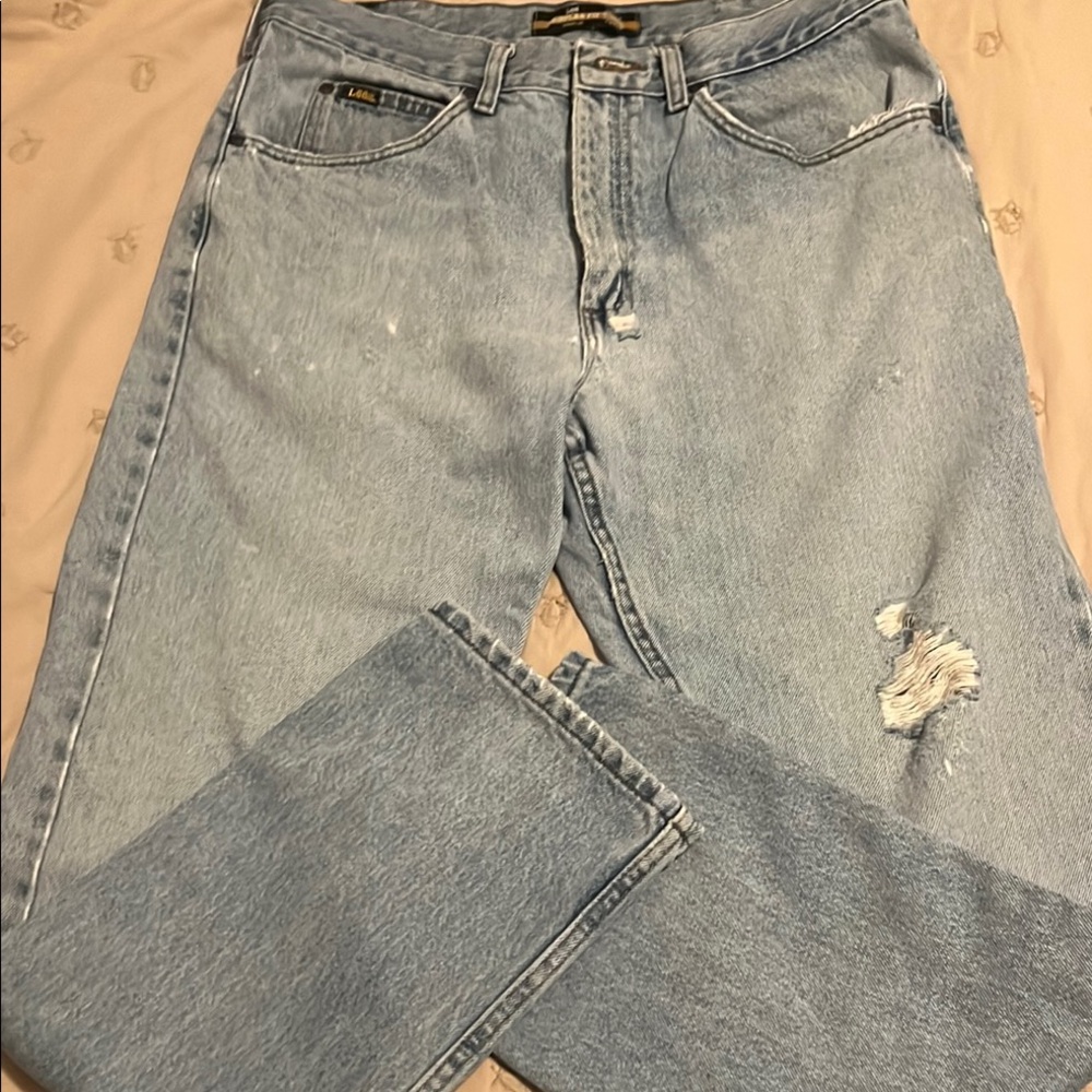 Lee Light Blue Distressed Jeans STRAIGHT 36x32 MEN
